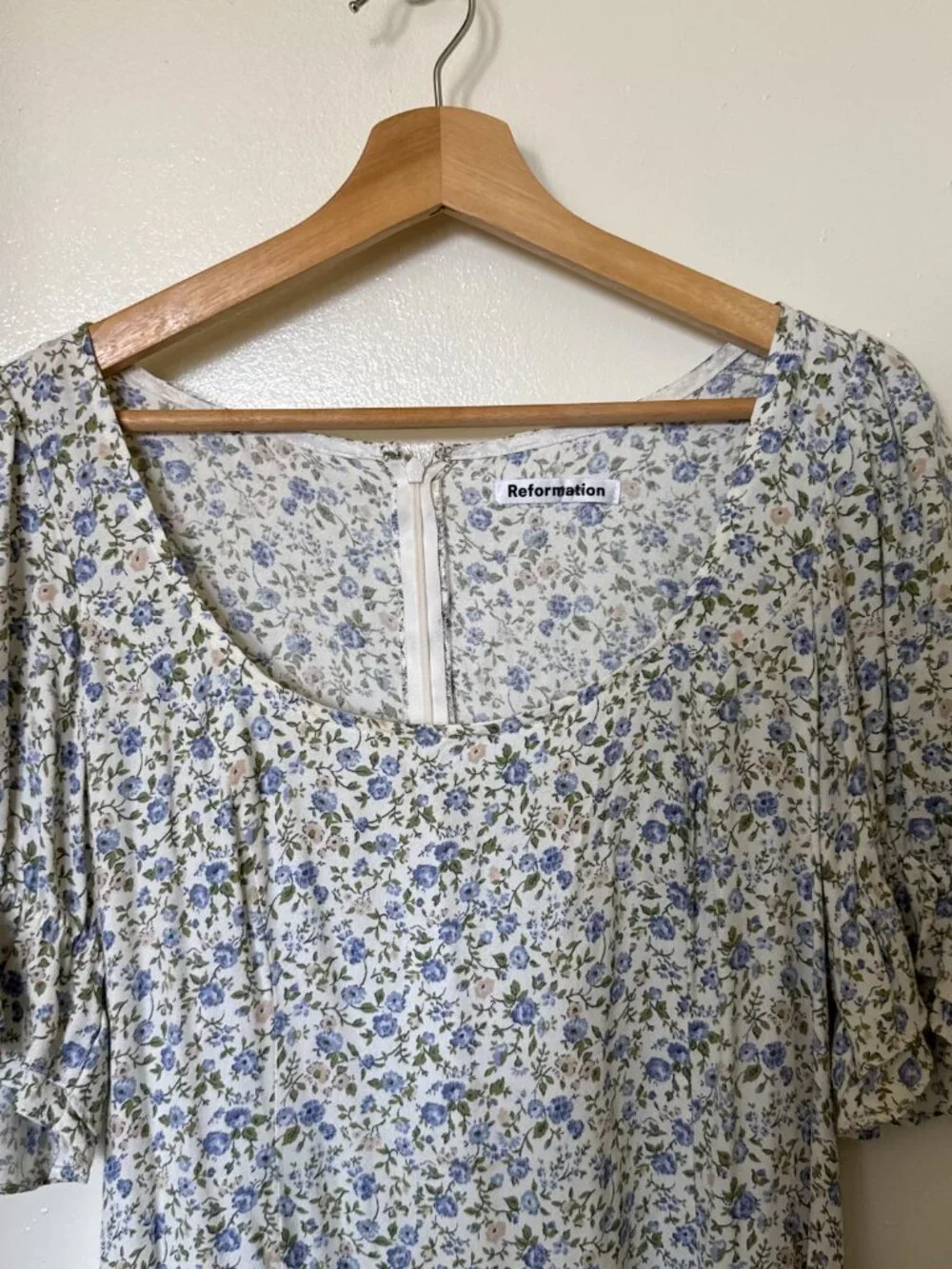 Reformation Charlton Blue White Floral Mini Dress US 10 - Picture 3 of 6